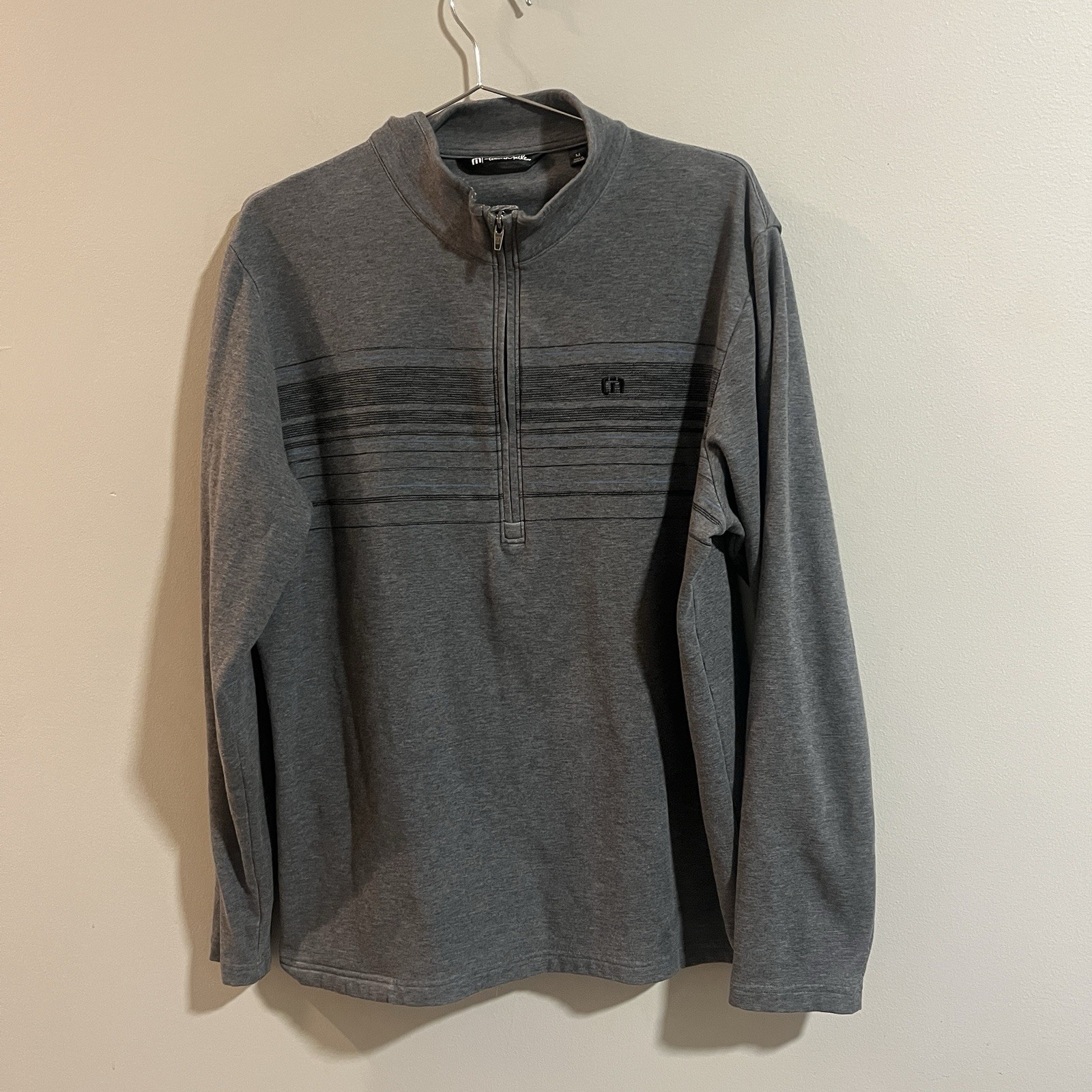 Travis Mathew 1/4 Zip Long Sleeve Golf Pullover Mens M Gray Chest Striped gallery
