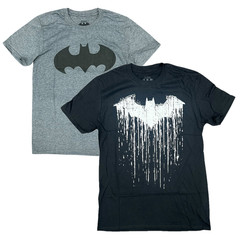 Batman 2 Pack T-Shirt Men’s Black & Grey DC Comics Top – New
