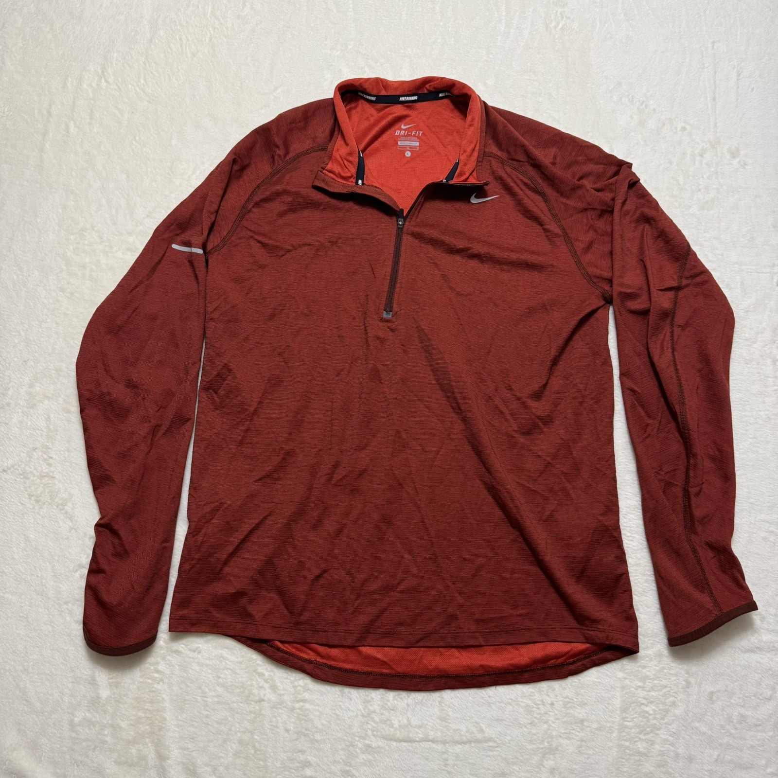 Nike Running DriFit 1/4 Zip Pullover L Red Long-sleeve with Thumb holes Men’s gallery