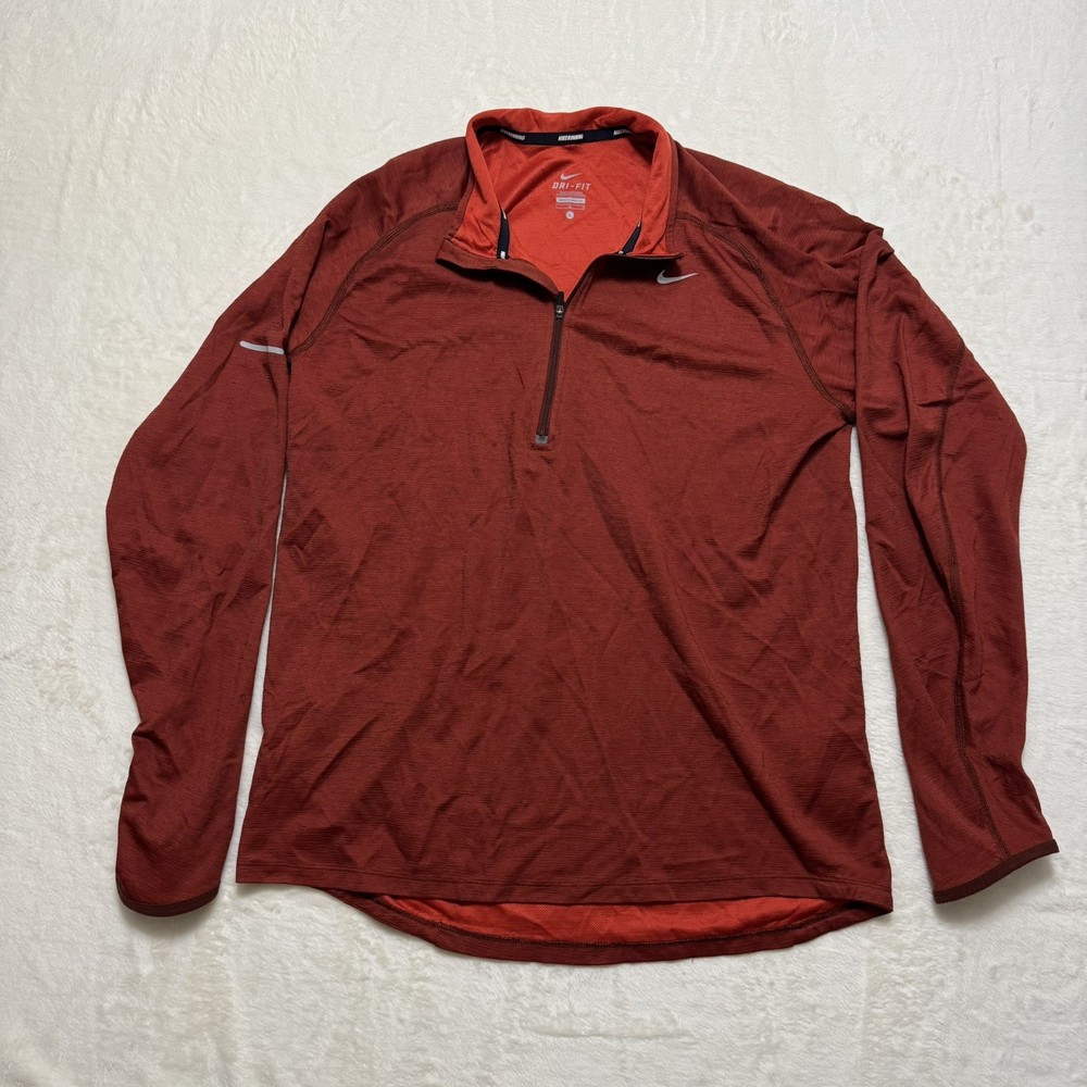 Nike Running DriFit 1/4 Zip Pullover L Red Long-sleeve with Thumb holes Men’s