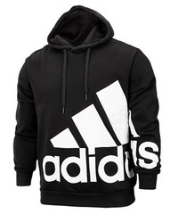Adidas Men Giant Logo Fleece Hoody Shirts Black Running Hoodie Tee Jersey HL6925