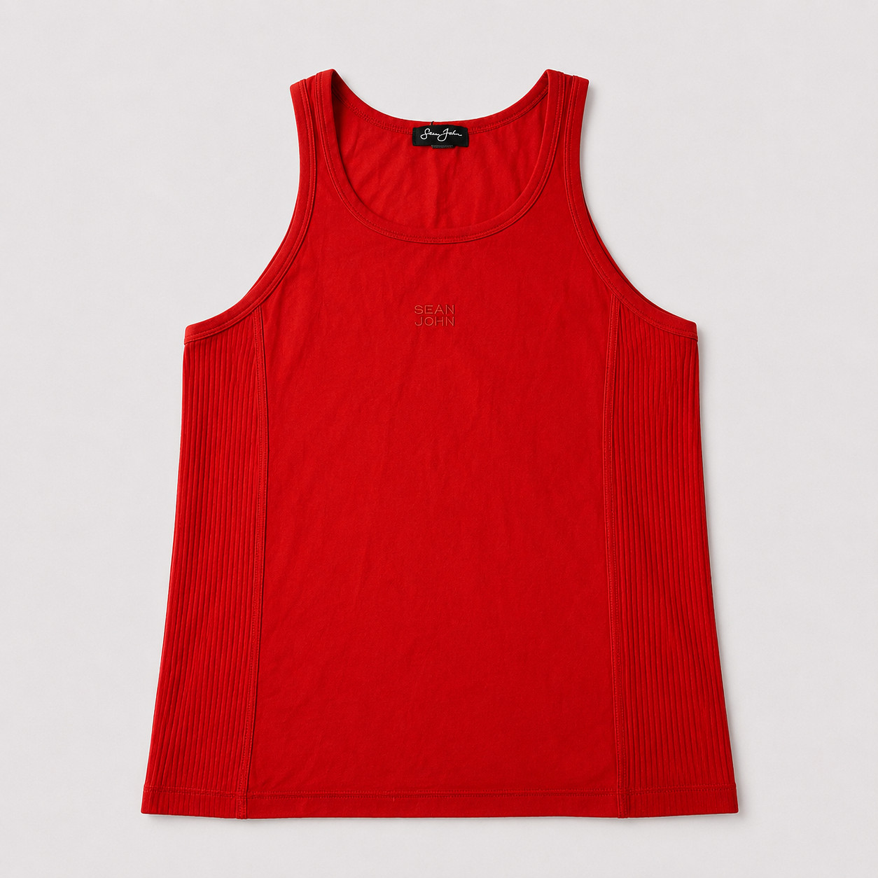 Sean John Mens Red Tank Top Sleeveless Ribbed Side Stretch Casual Cotton gallery