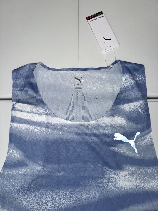 PUMA Raceday Ultraspun Athletic Tank Top Men Blue White Abstract Print Crew Neck gallery