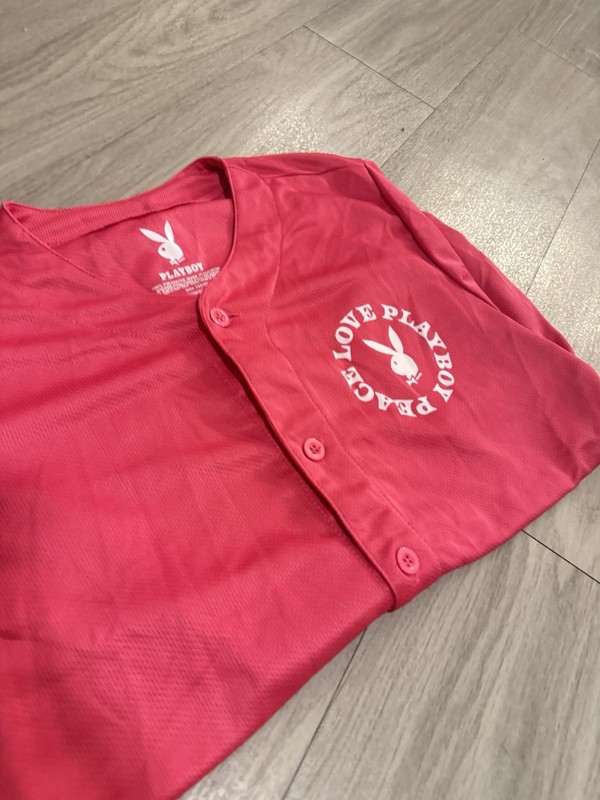 Playboy Pink Button-Front Mesh Baseball Jersey V-Neck Regular Fit Men’s M gallery