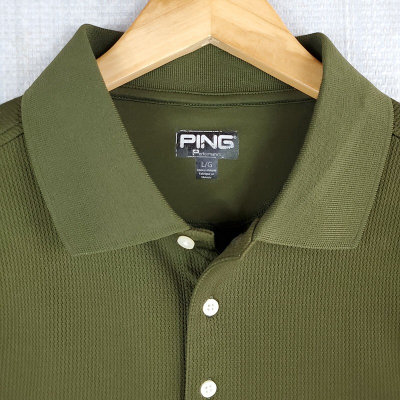 PING GOLF Size Large Olive OD Drab Green Performance Mens Polo Shirt Stretchy gallery