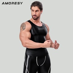 AMORESY Men Fashion Smooth Hurdle Tops Patchwork Tights Breathable Running Vests