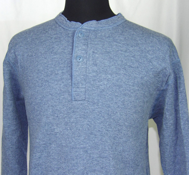 L.L. Bean Long Sleeved Blue Wool Blend Henley River Driver Shirt Men's Large gallery