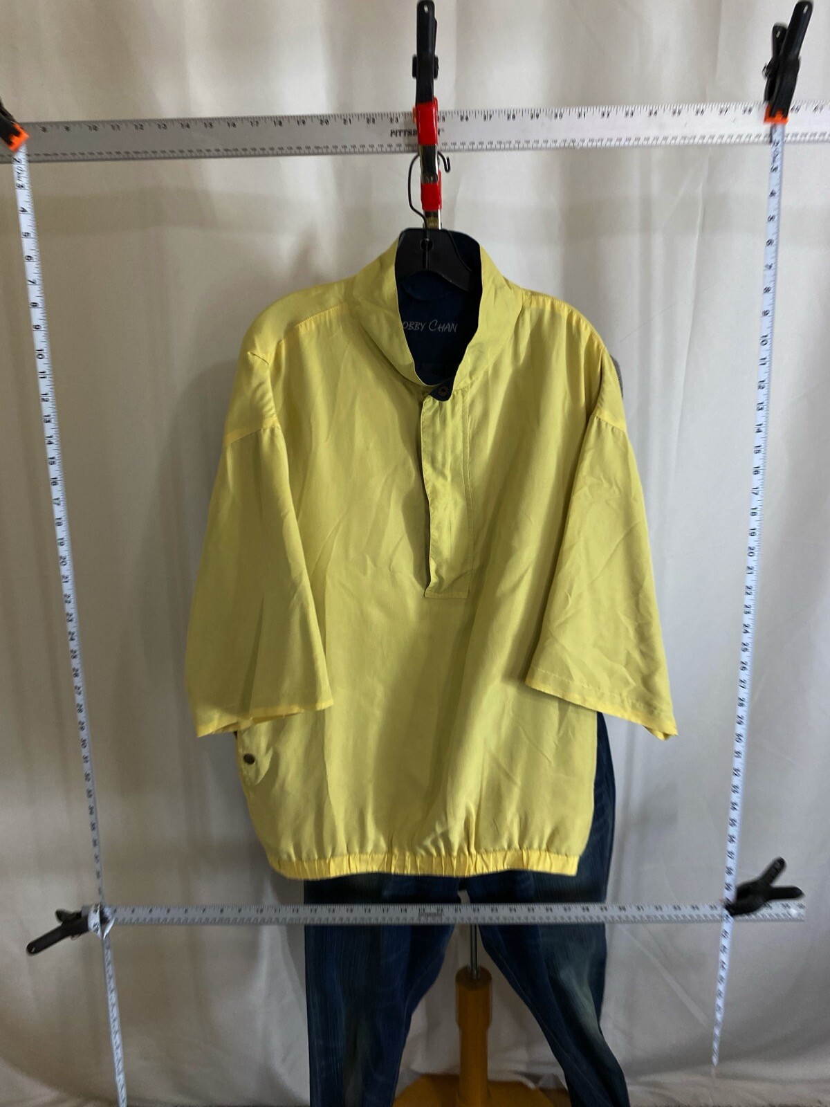 Bobby Chan 100% Silk Yellwo Golf Wind SWEATER Shirt Large L gallery