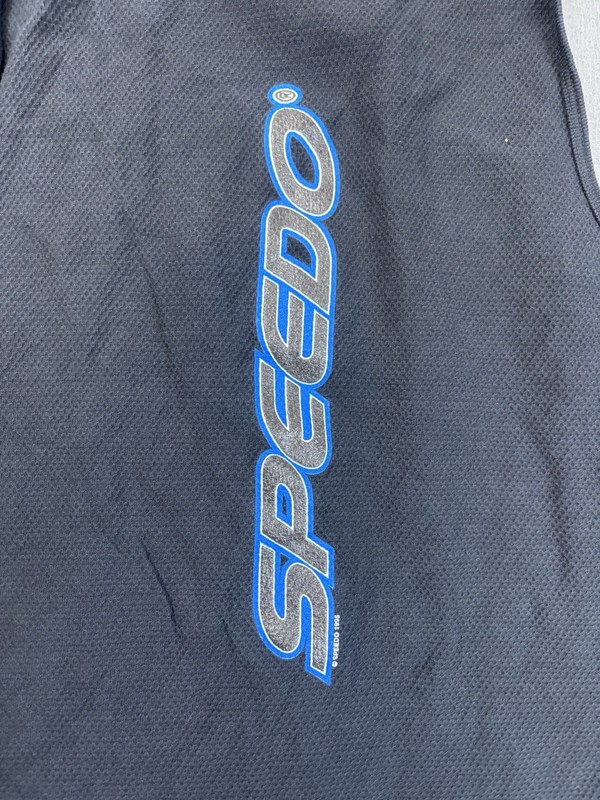 Vintage Speedo Tank Top Mens XL Black Spell Out Logo Beach Gym US Made gallery