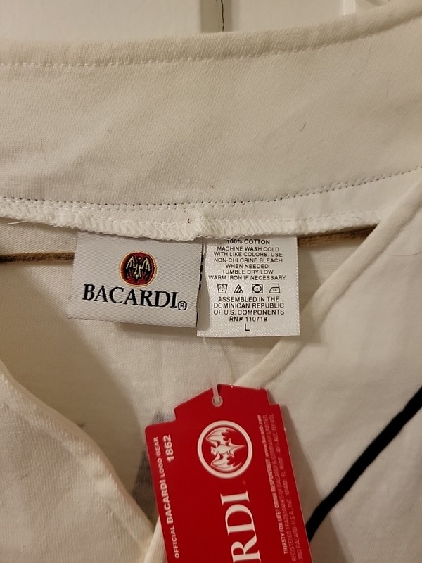 Official Bacardi Logo Gear Button-Up White Mens L Baseball Jersey Shirt NEW TAGS gallery