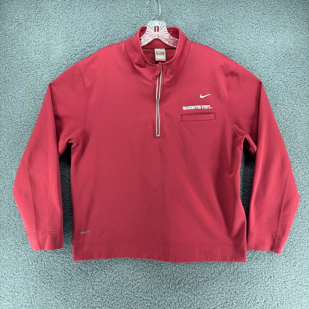Nike Therma FIT Pullover Mens L Red Washington State WSU NCAA College 1/4 Zip
