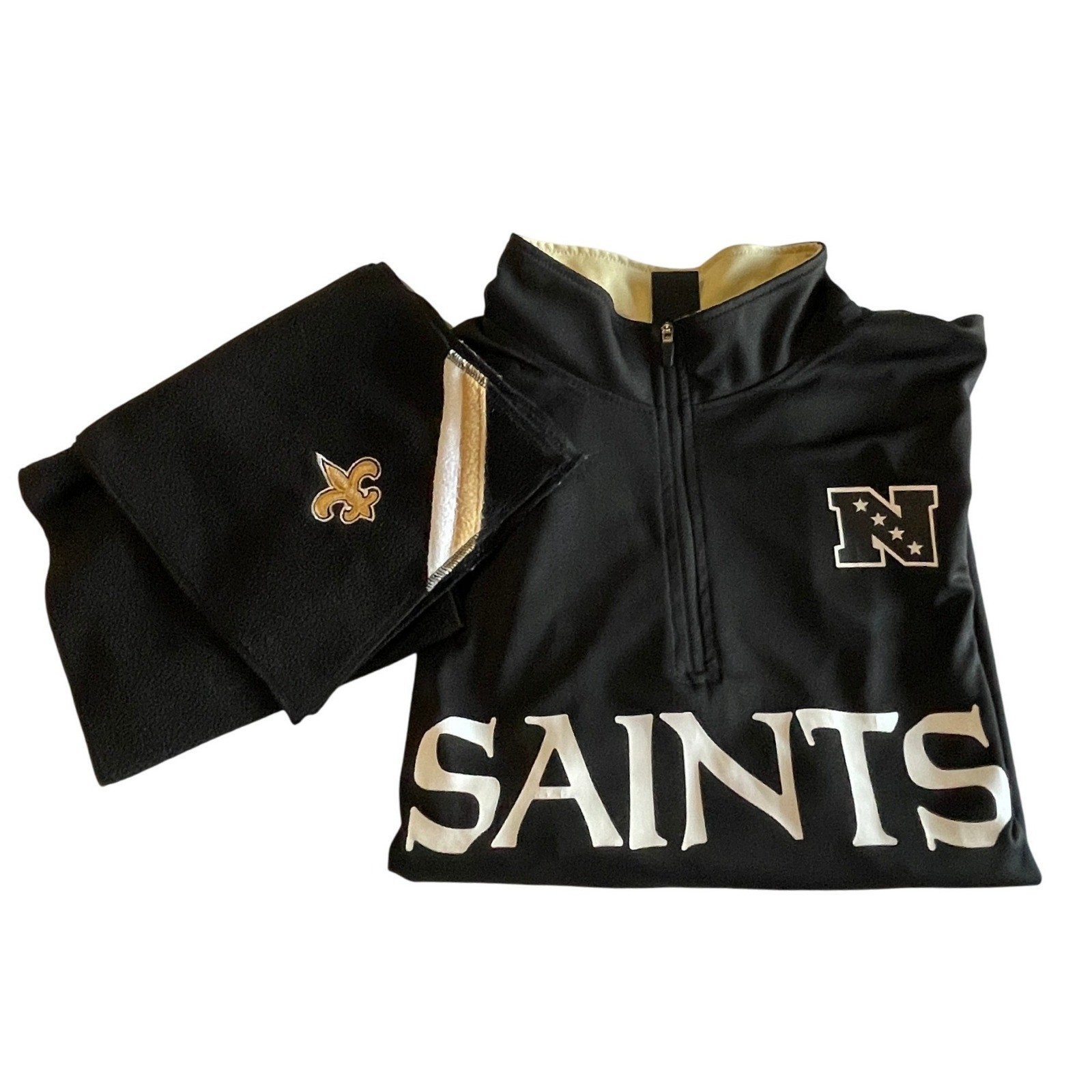 New Orleans Saints NFL Team Apparel Men Large Quarter Zip Pullover Shirt + Scarf gallery