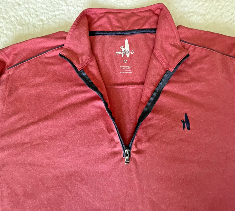 Johnnie-O Surfer Logo Mens M 1/4 Zip Pullover Pink-Red Blue Long Sleeve Golf gallery