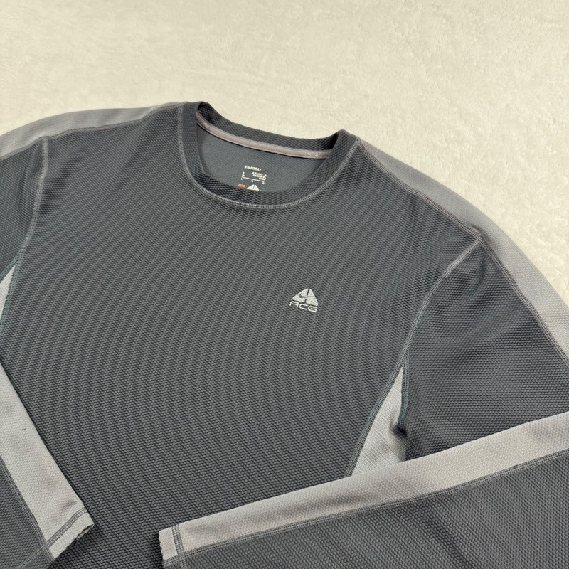 VTG Nike ACG T-shirt Men's size L black grey Fit-Dry long sleeve waffle knit gallery