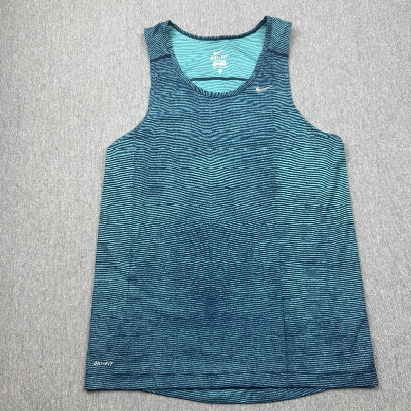Nike Miler Running Tank Top Mens S Blue Striped Dri-FIT Gym Singlet 644329-405 gallery