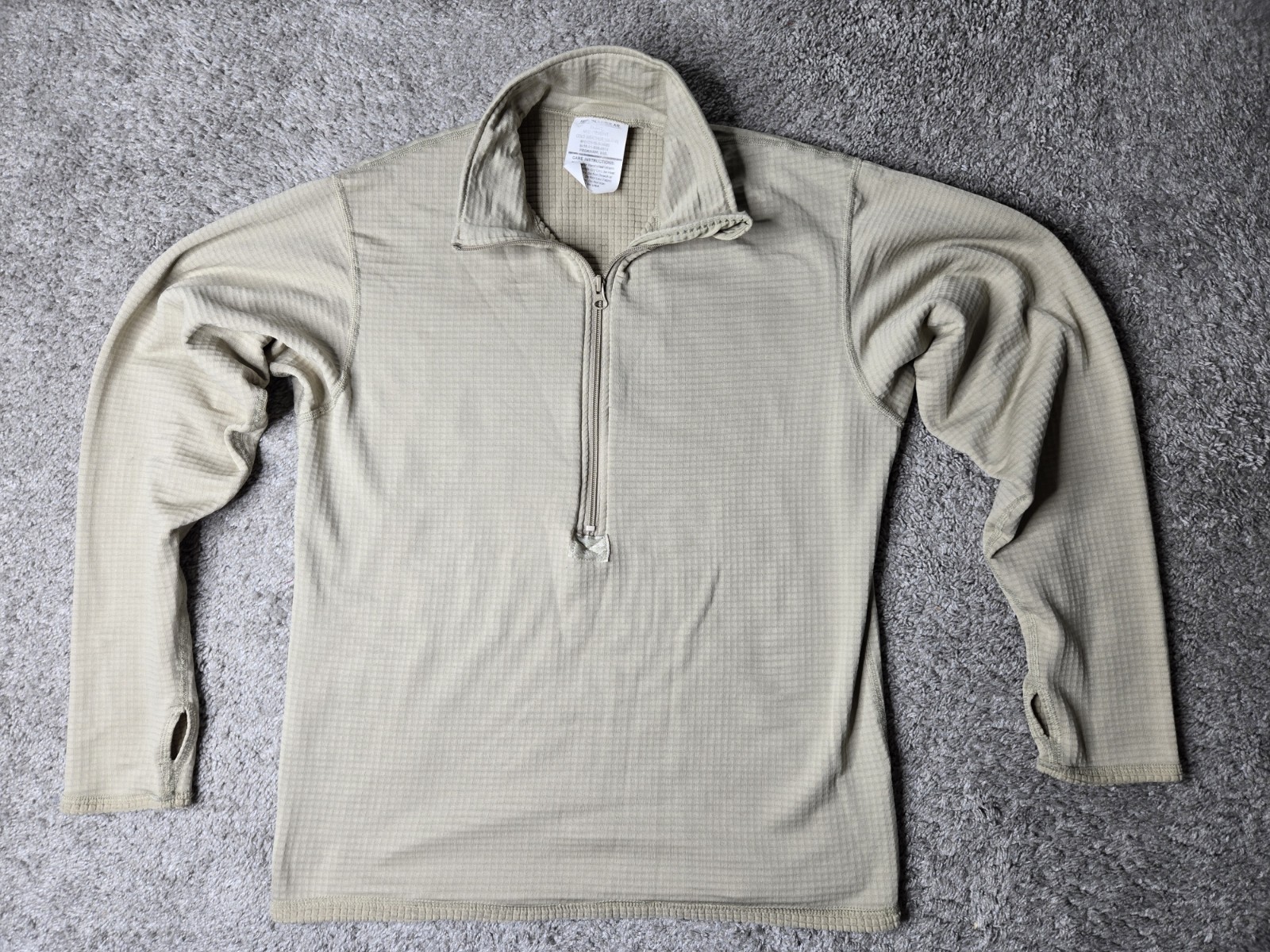 Military Gen III Grid Fleece Men's Medium Beige Long Sleeve 1/2 Zip Cold Weather gallery