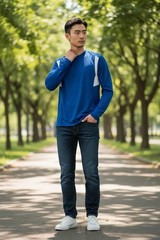 Adidas Mens long sleeve pullover sport shirt Medium Blue and white with logo