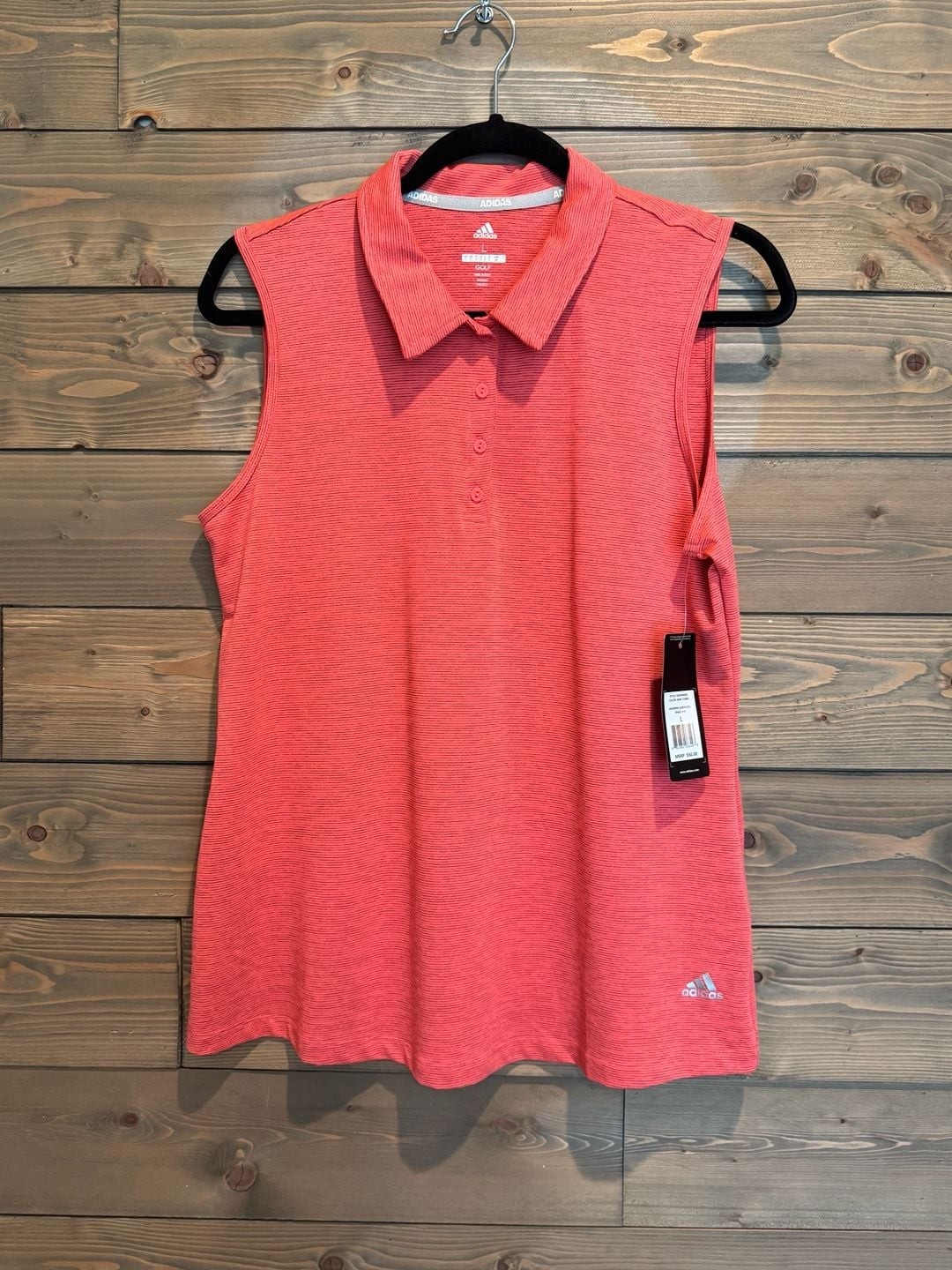 adidas Women's Sleeveless Space Dye Golf Polo in Semi Turbo NEW L gallery