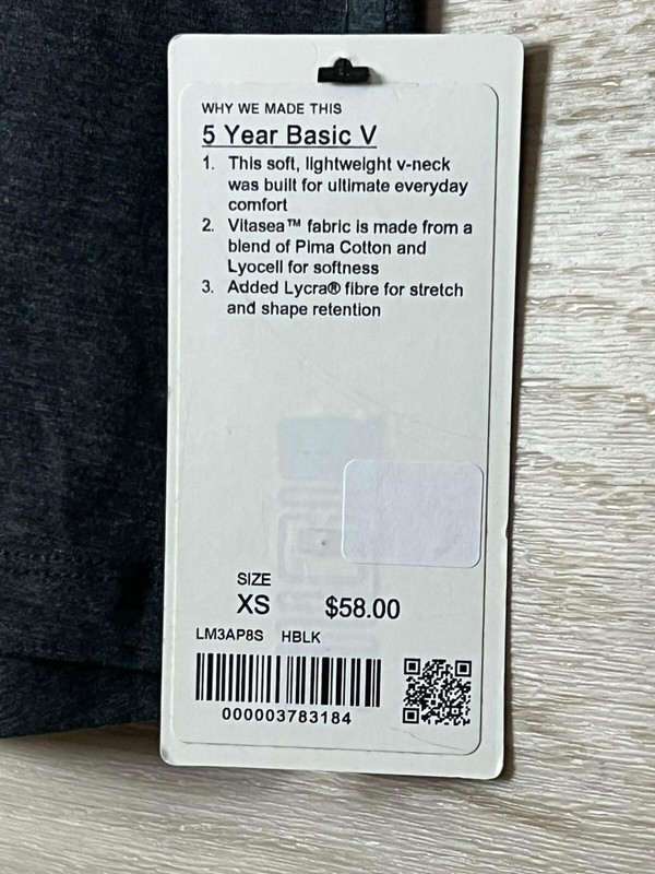 Lululemon 5 Year Basic V Neck Tee VITASEA Size XS Heathered Black HBLK 83184 gallery