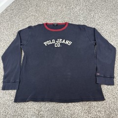 VTG Polo Jeans Co Ralph Lauren Waffle Knit Thermal Shirt Mens XL Navy Ringer
