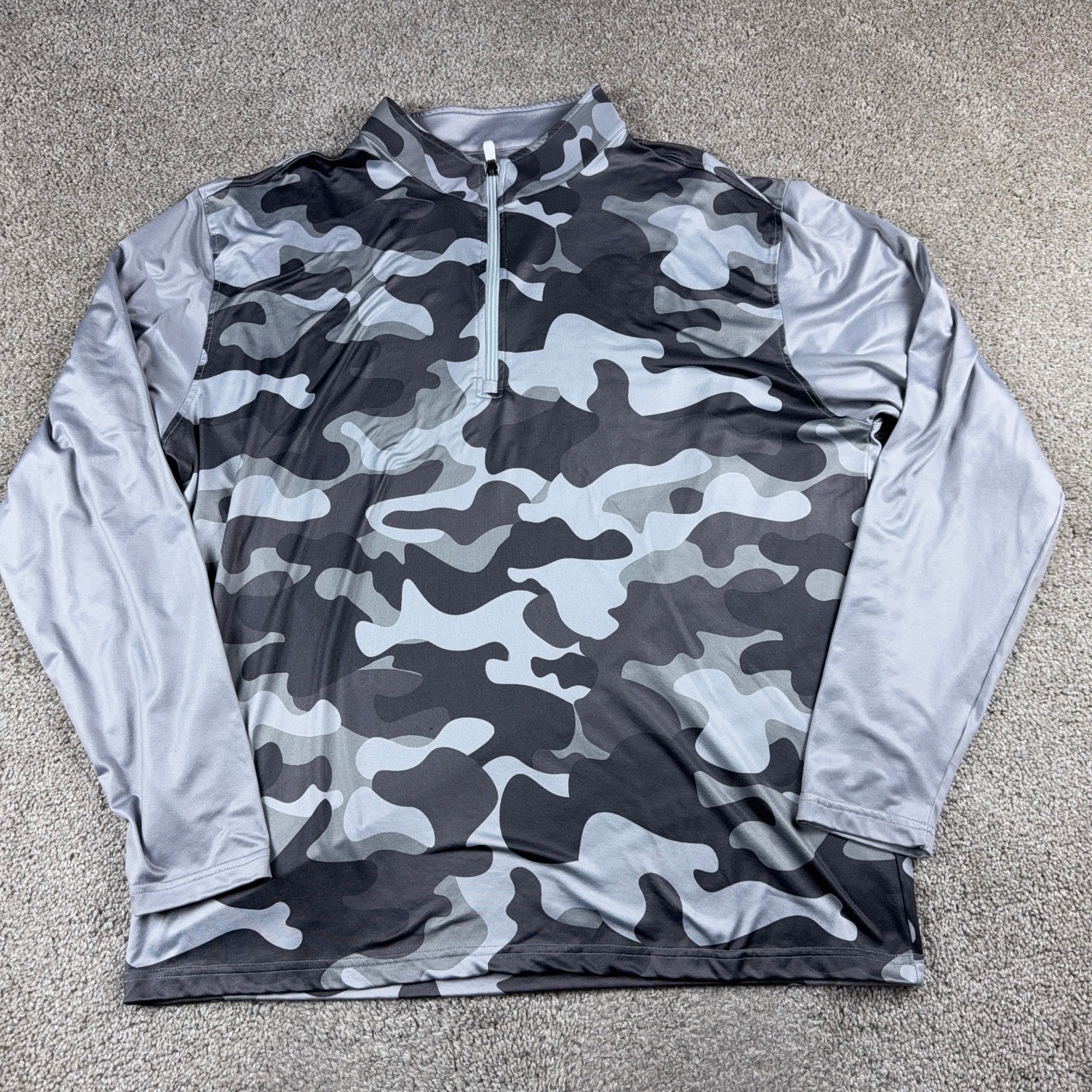 Pins & Aces Shirt Mens XXL 2XL Gray Camo Golf Performance 1/4 Zip Stretch Golfer gallery
