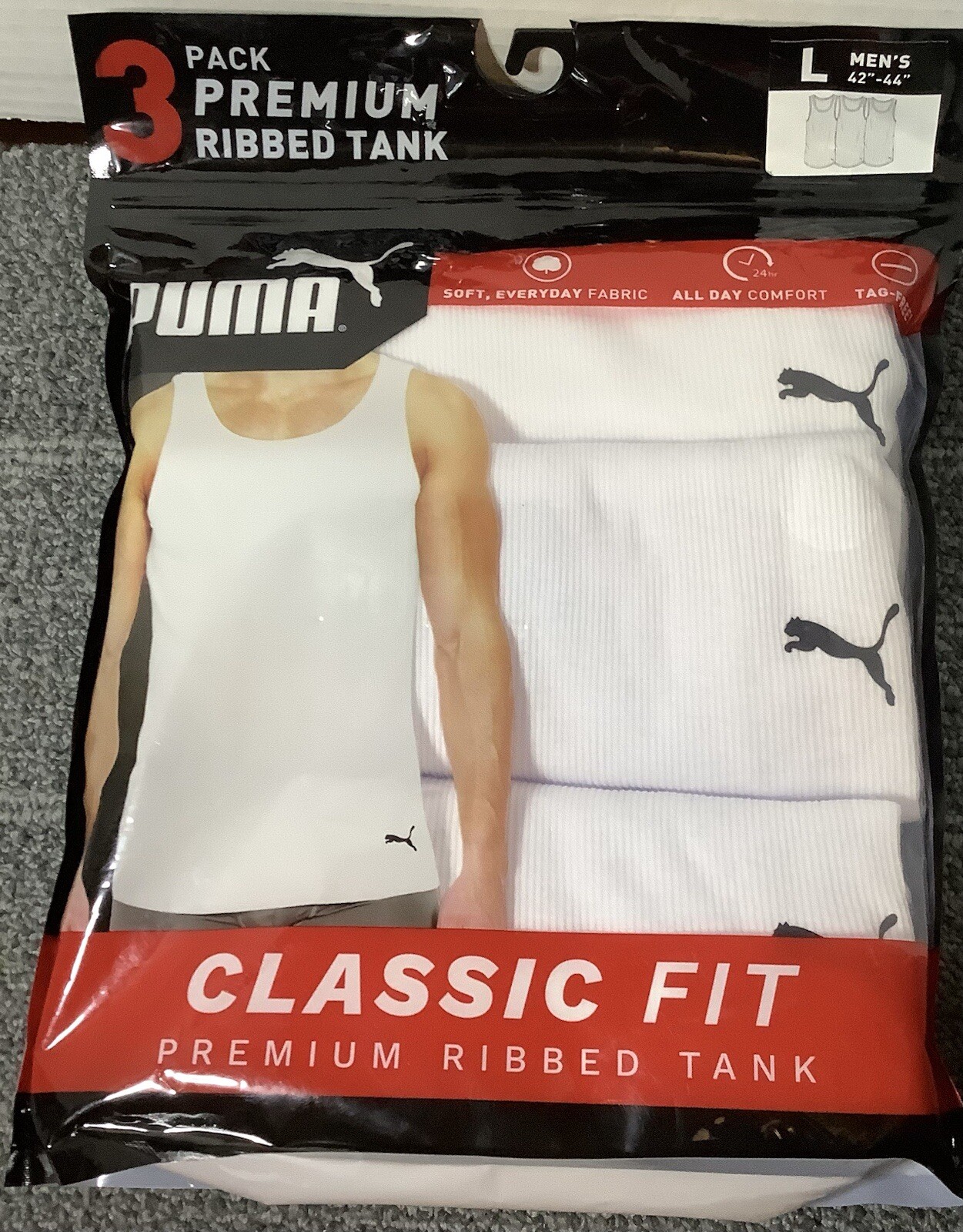 PUMA Men’s Premium Rib Tanks Sz Large, 3 Pack, Classic Fit, New In Package gallery