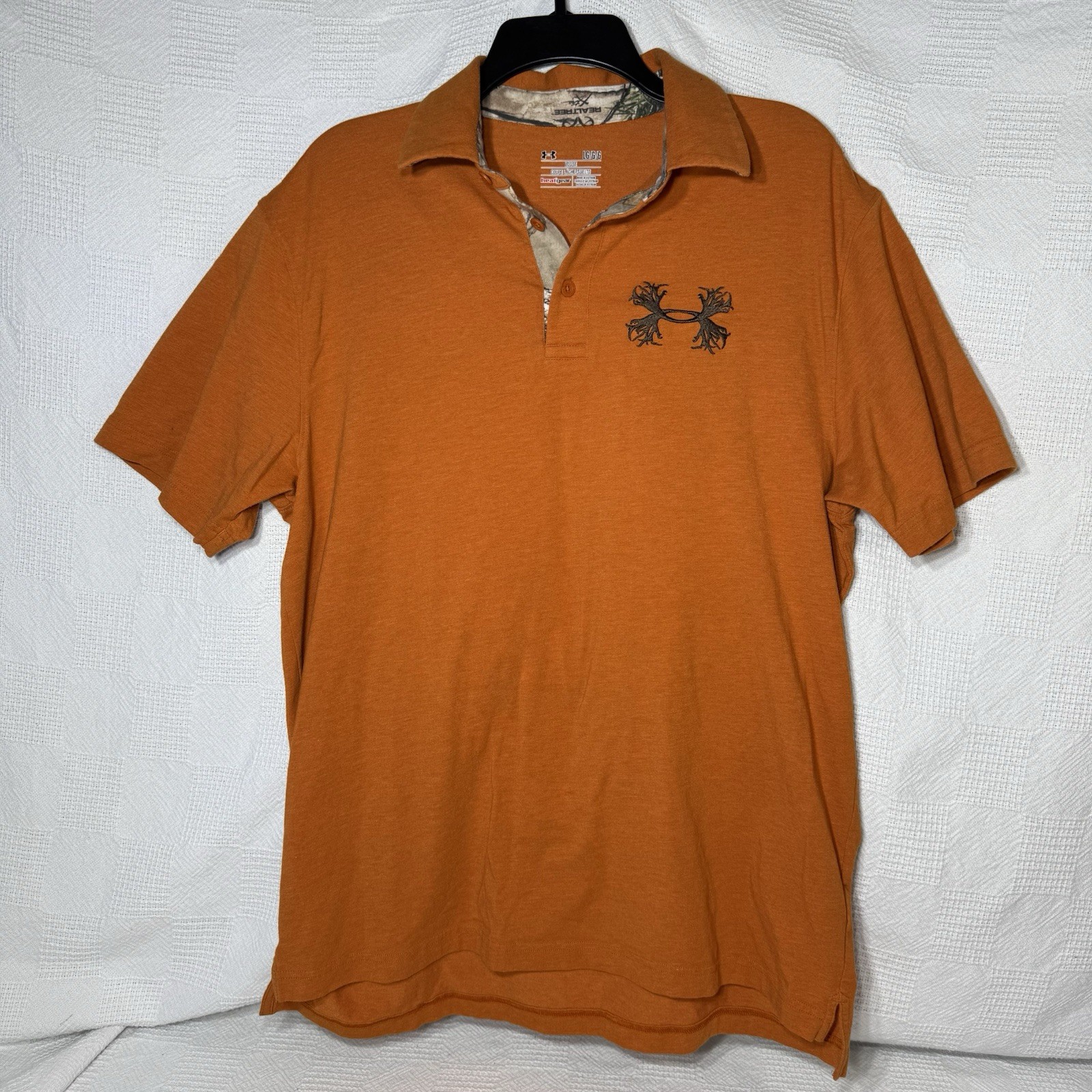 Under Armour Borderline Polo Realtree Xtra Green Heat Gear LG Burnt Orange camo gallery