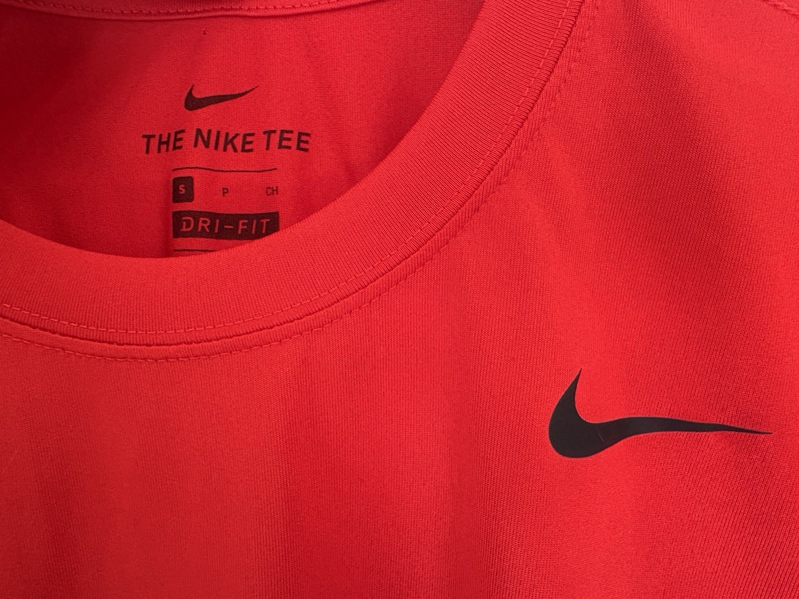 The Nike TEE Men’s Size Small Dri-Fit Red with Black Swoosh Lightweight Shirt gallery