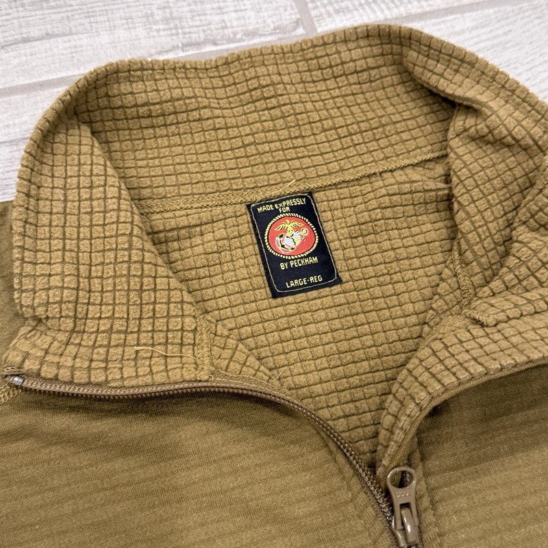 USMC Coyote Frog Marine Corp Shirt Men Large Reg Waffle Fleece Quarter Zip Grid gallery