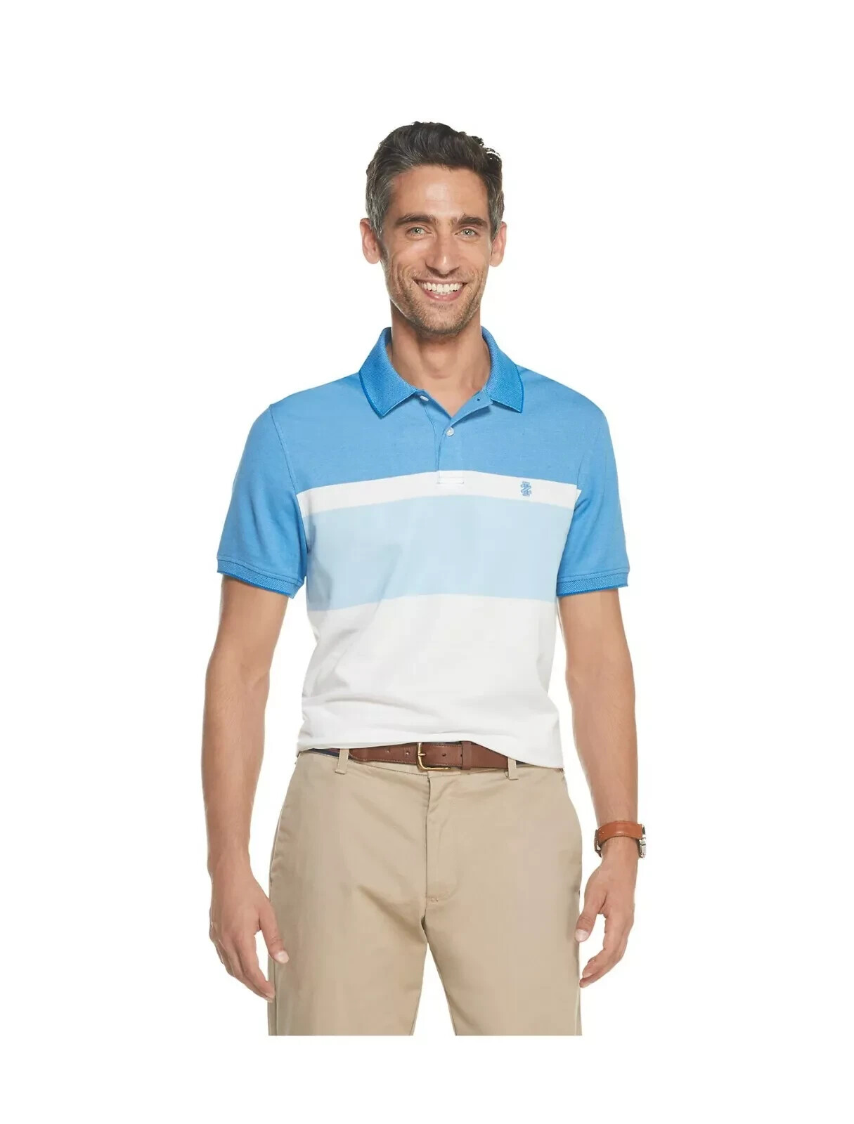 RTLS $50 IZOD PERFORMANCE COLOR BLOCK SHORT SLEEVE POLO BLUE SZ M SLIM FIT gallery