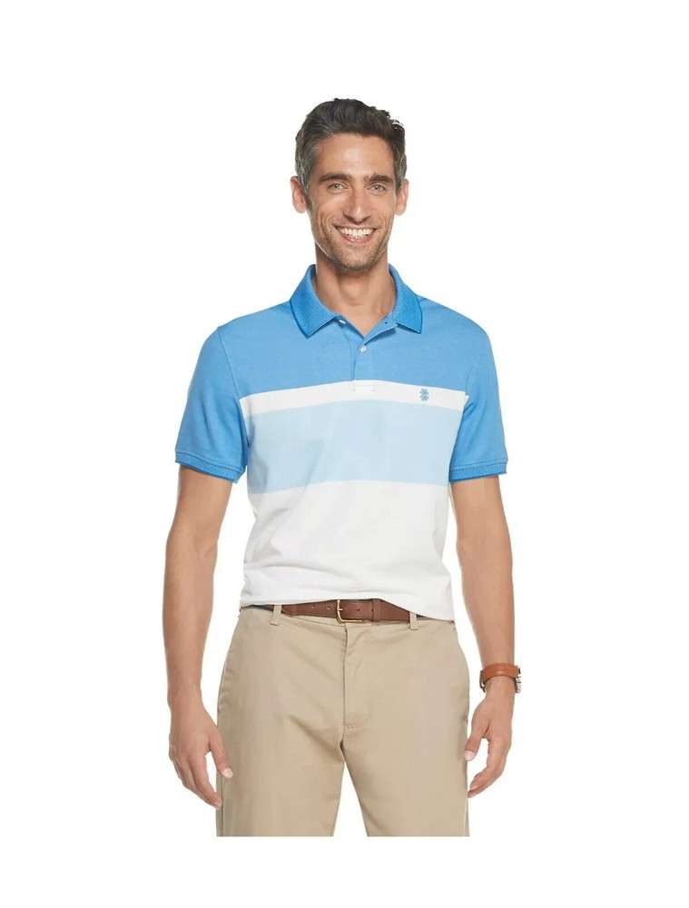 RTLS $50 IZOD PERFORMANCE COLOR BLOCK SHORT SLEEVE POLO BLUE SZ M SLIM FIT