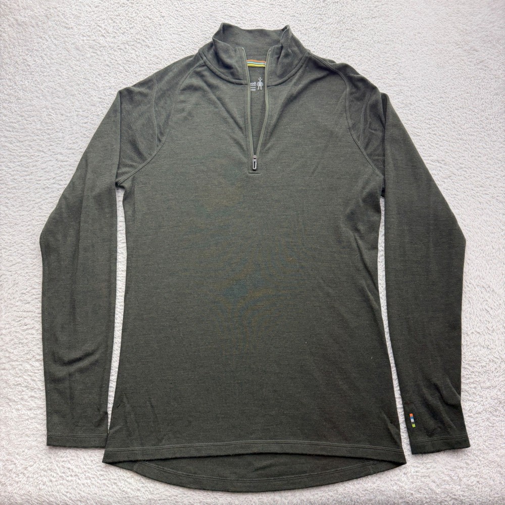 Smartwool Mens Merino Wool Quarter Zip Base Layer Top Dark Green Size Medium