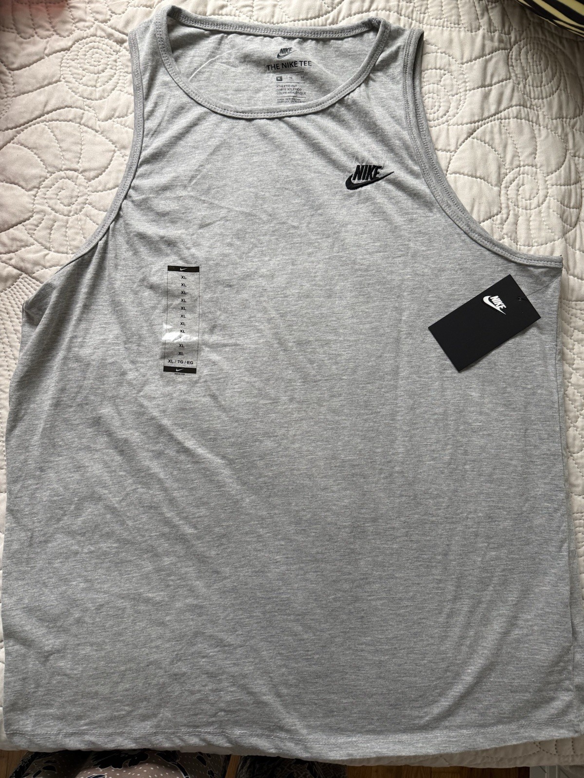 Nike The Nike Tee Men's Tank Top XL Gray Lightweight Cotton Athletic Fit Logo gallery