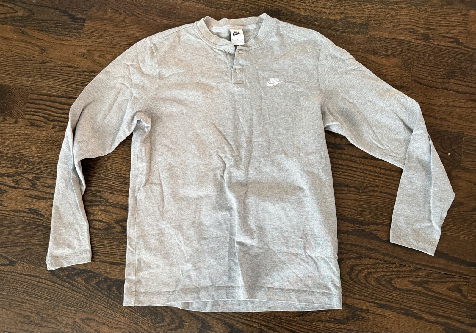 Nike Mens Club Fleece Long Sleeve Henley Shirt Gray FZ6630-010 Medium gallery
