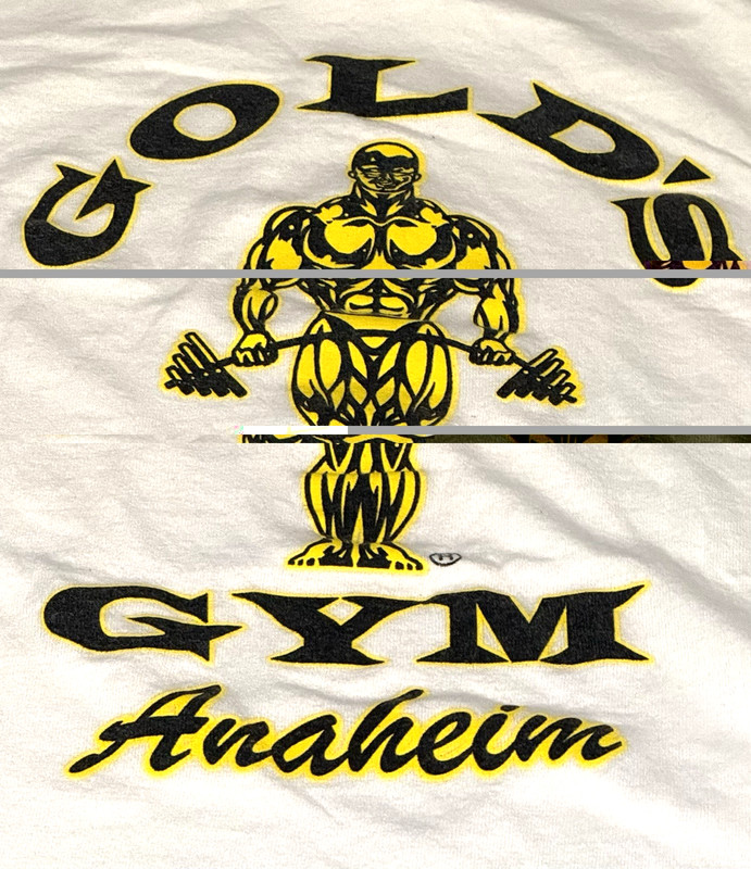 Vintage Classic Gold’s Gym LARGE WHITE ANAHEIM Bodybuilding Graphic T-Shirt USED gallery
