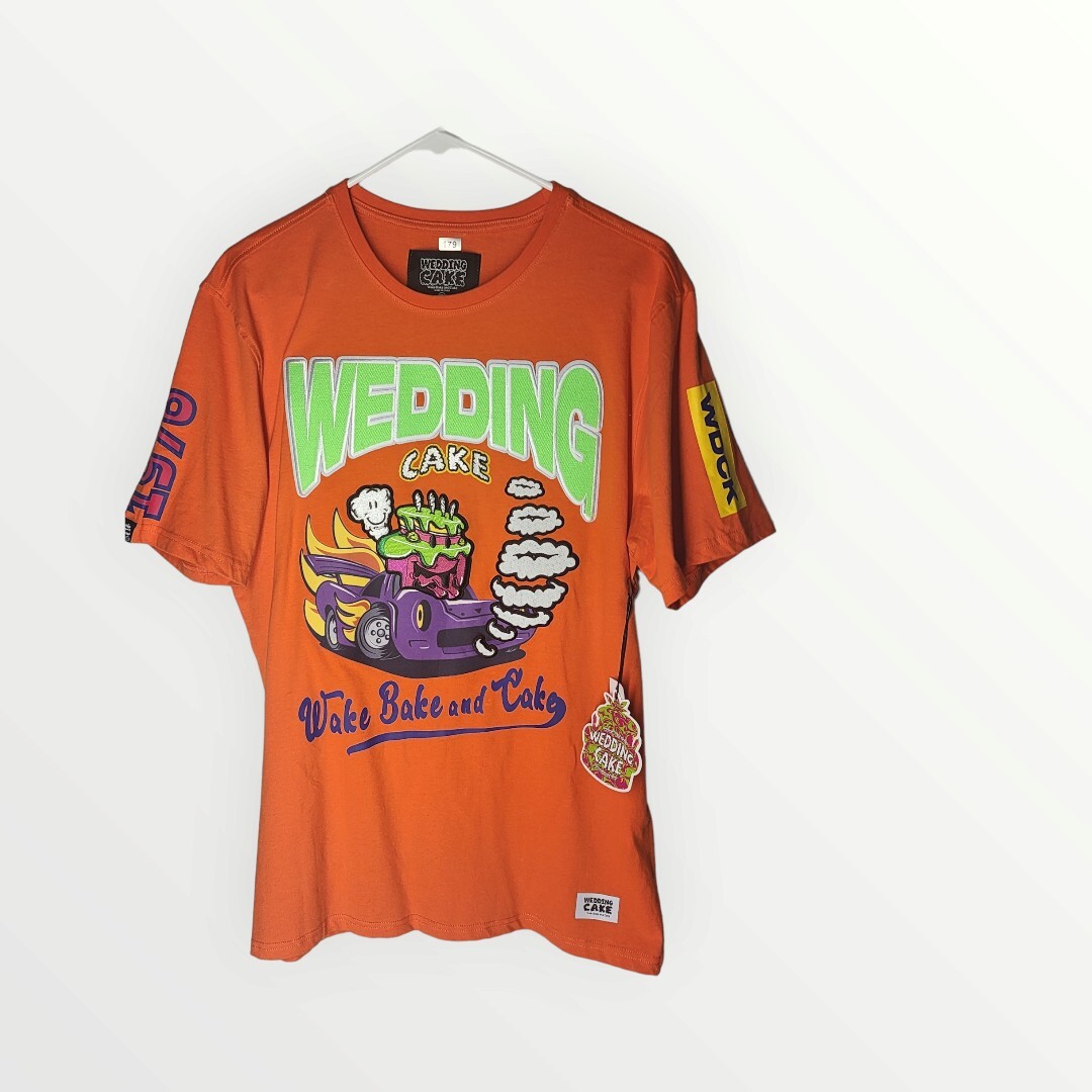 WEDDING CAKE ORANGE XL SHORT SLEEVE T SHIRT WAKE BAKE & CAKE NEW WITH TAGS gallery
