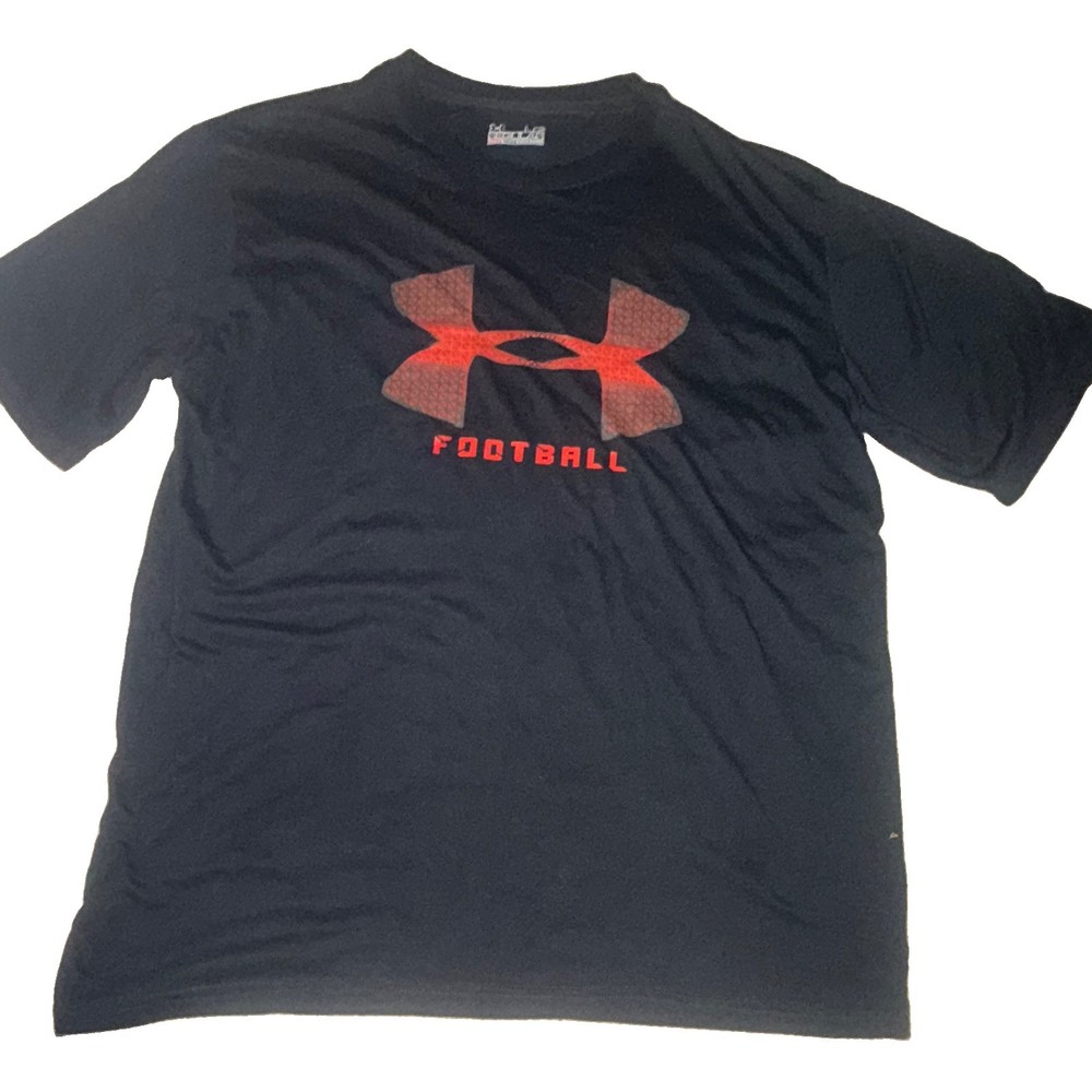 Under Armour Men's Large Regular Fit Heat Gear Black With Red Football Print