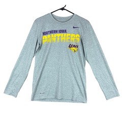Nike Dri Fit Mens Long Sleeve Tee Gray UNI Panthers Logo Crew Neck Loose Small