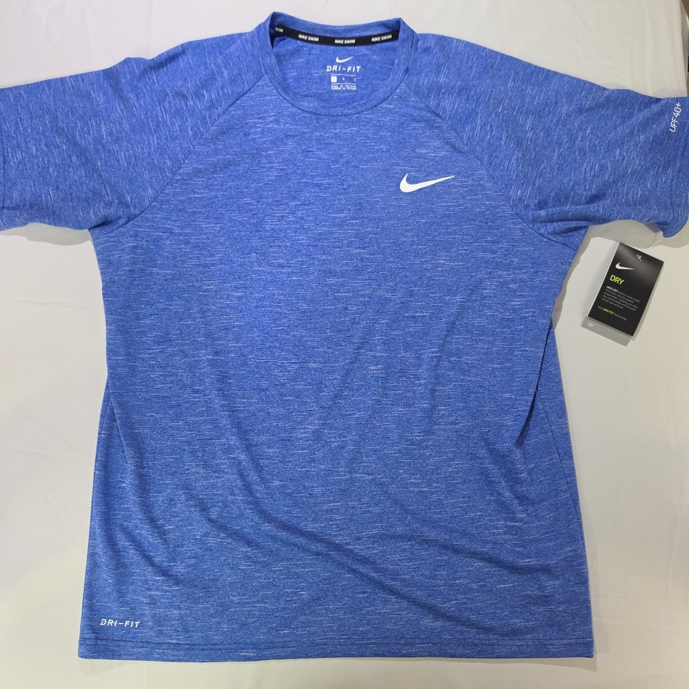 Nike Swim Dri-Fit L BLUE UPF 40+ Short Sleeve T-Shirt