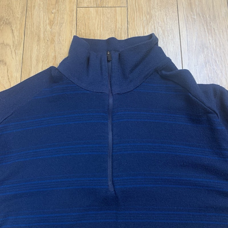 Icebreaker Bodyfit 260 1/4 Zip Pullover Men L Blue Stripe Merino Wool Thumbholes gallery