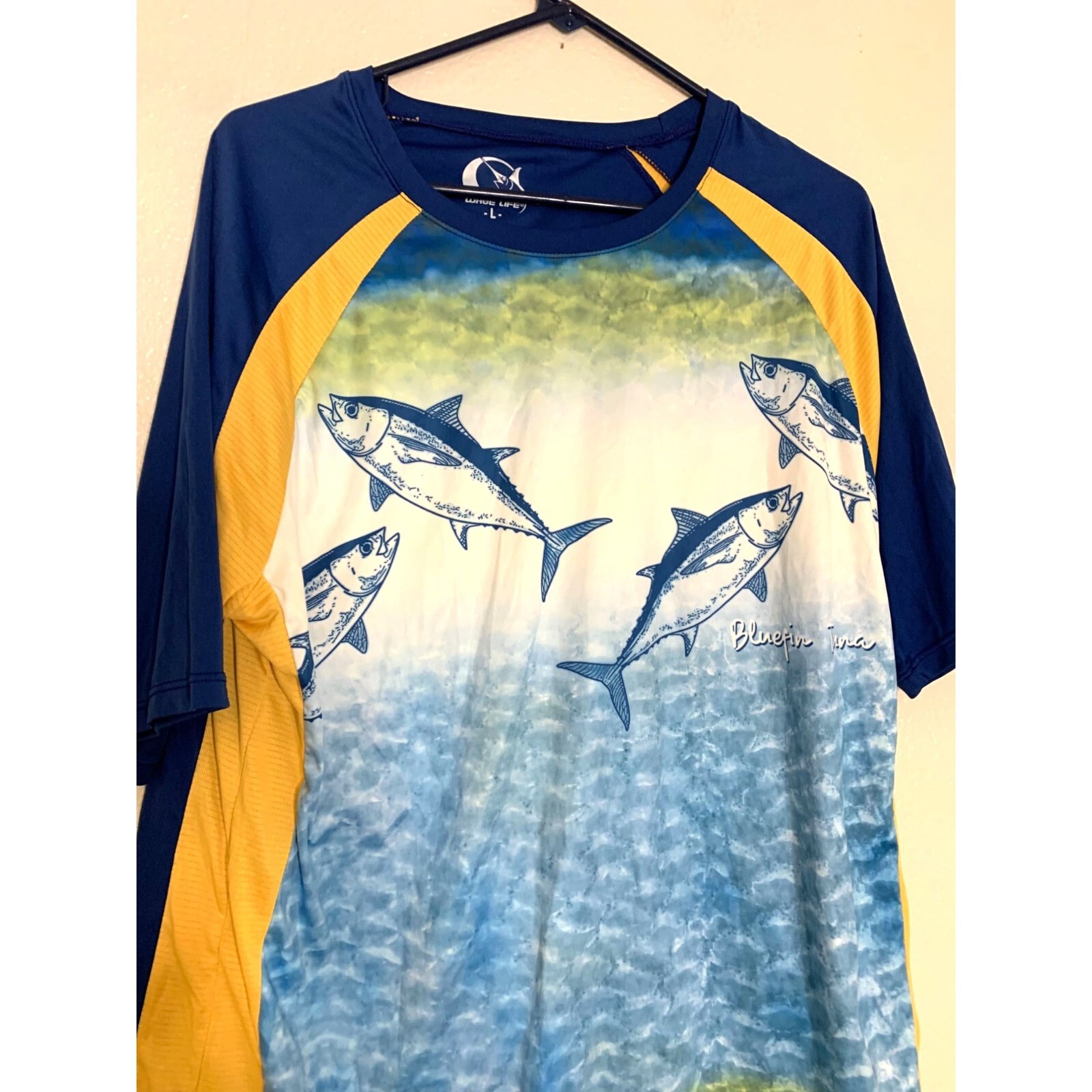 Wave Life Mens Size Large Knit Top Shirt Pullover Lightweight Blue Fin Tuna gallery
