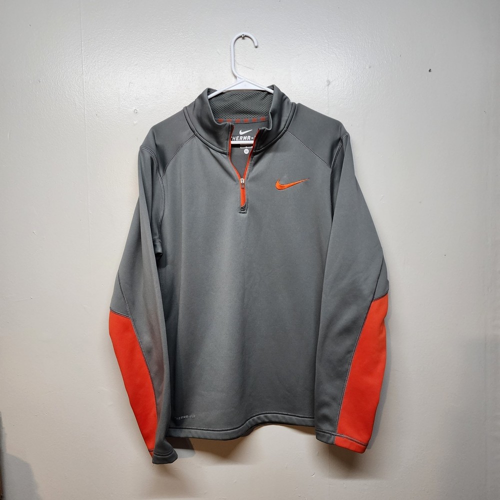 Nike Thermal Fit 1/4 Zip Pullover M Gray Orange Athletic Active Sports
