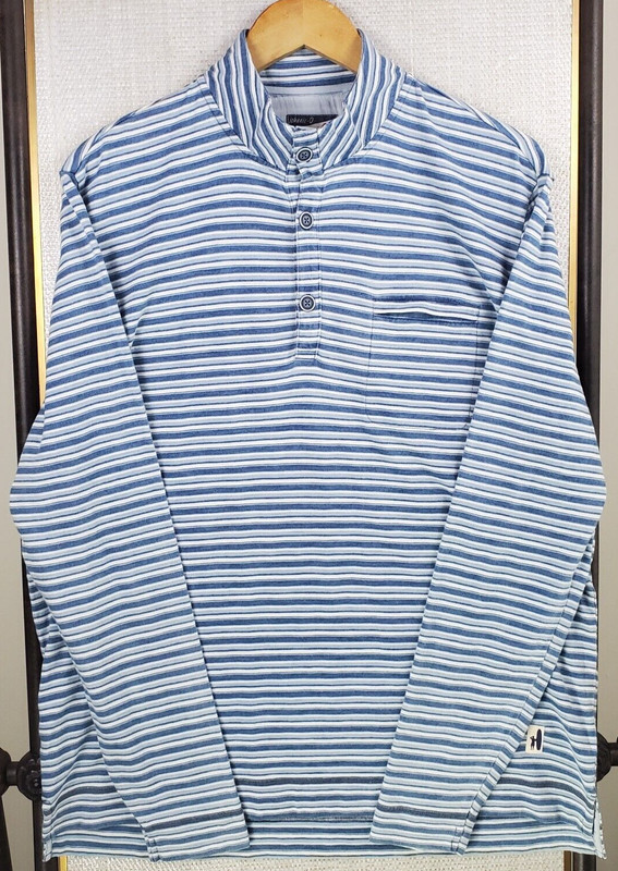 JOHNNIE O Size Medium Mens 1/4 Button Cotton Pullover Lightweight Blue Stripe gallery