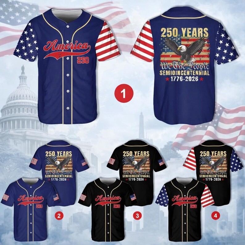 America 250th Anniversary Baseball Jersey USA Patriotic Fan gallery