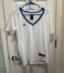 adidas NBA 4 Her Men’s T-Shirt XL White/Blue Mesh Polyester V-Neck Athletic