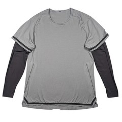 Lululemon Fast and Free Shirt Mens L Gray Black Bold Lines Performance Gym Run