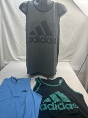 (3) Adidas Originals Mens Tank Tops Dark Grey Black – Black Green- Lt Blue Large