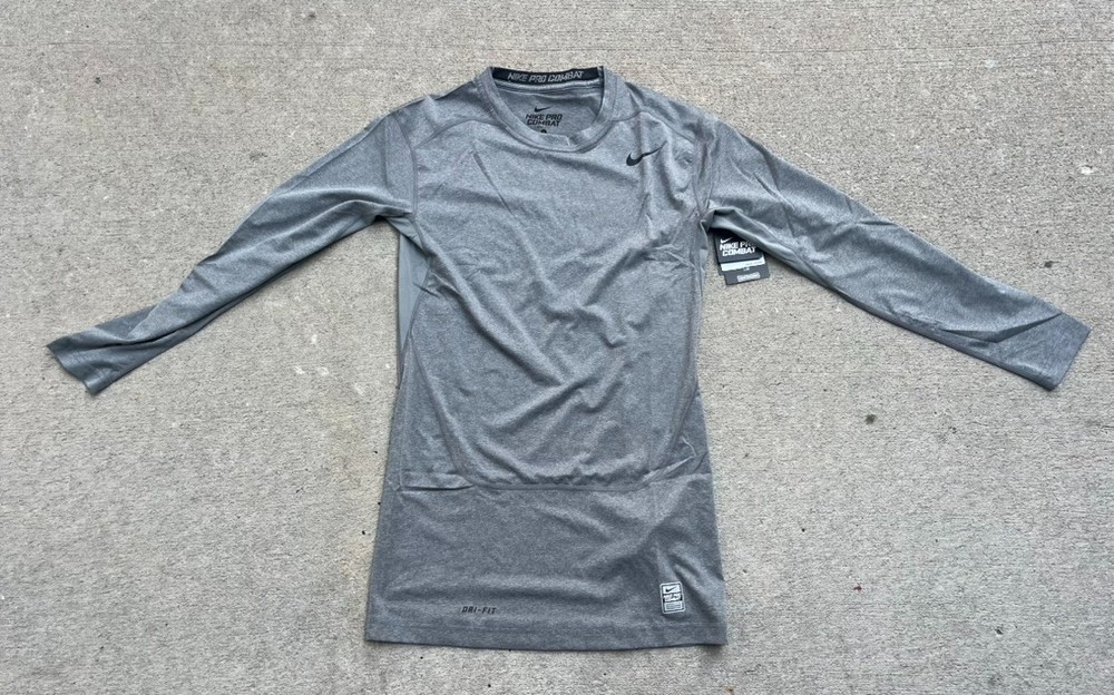 Nike Pro Combat Dri-Fit Performance Compression Grey Long Sleeve Shirt Size L