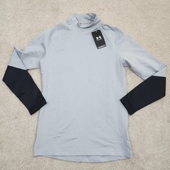 Under Armour Men Medium ColdGear Infrared Mock Longsleeve Shirt Gray 1368026 011