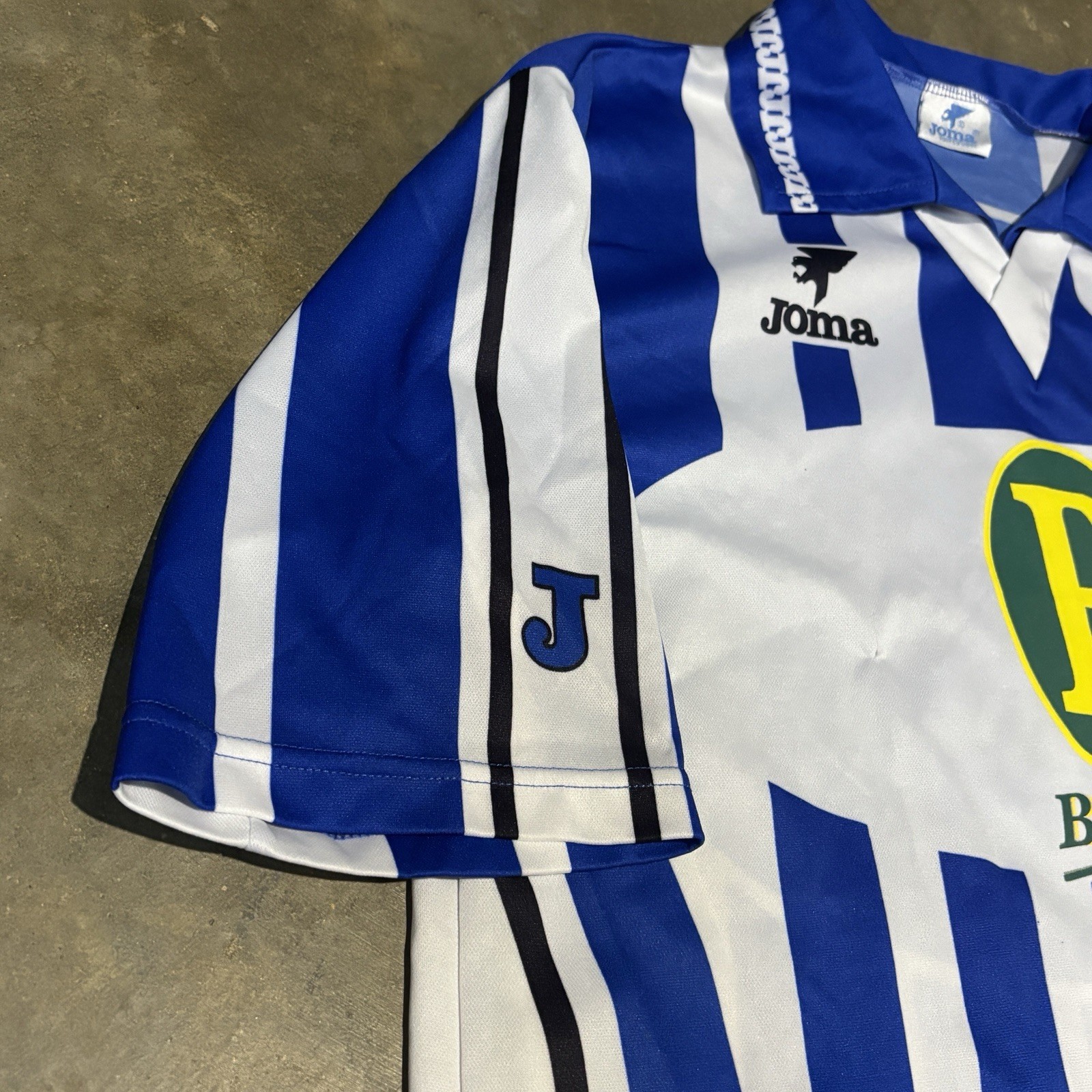 Vintage Joma Baco Blue/White Striped Collared jersey #2 Men's XL Futbol Soccer gallery